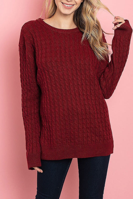 Round neck cable knit sweater (DGS4902-2)