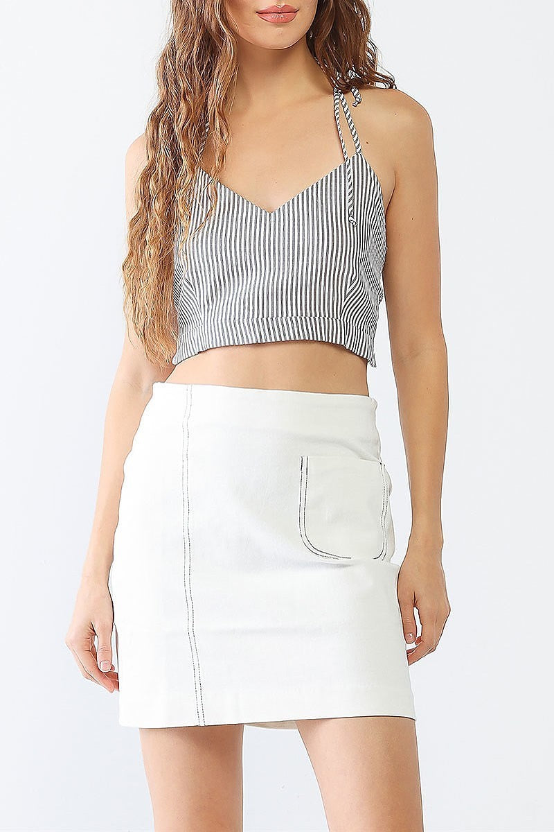 Stripe v neck crop top (TED1323)