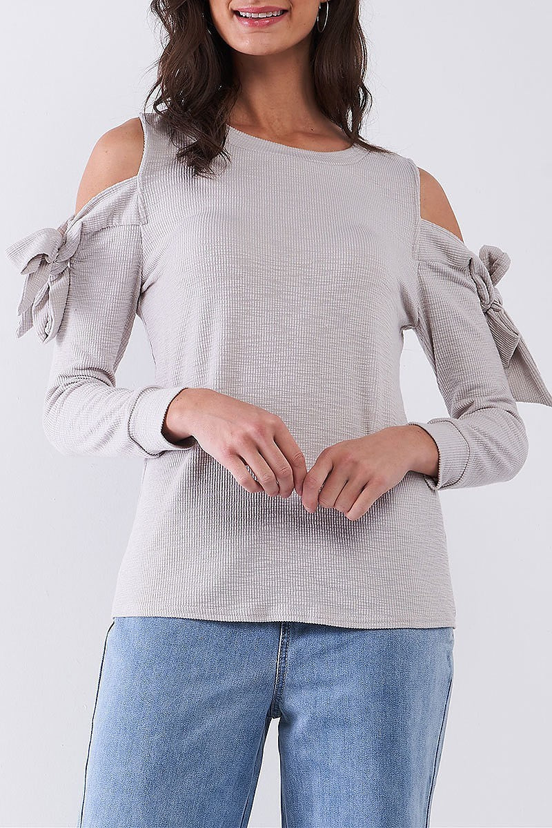 Bow detail cutout shoulder loose fit top (TDG8120)