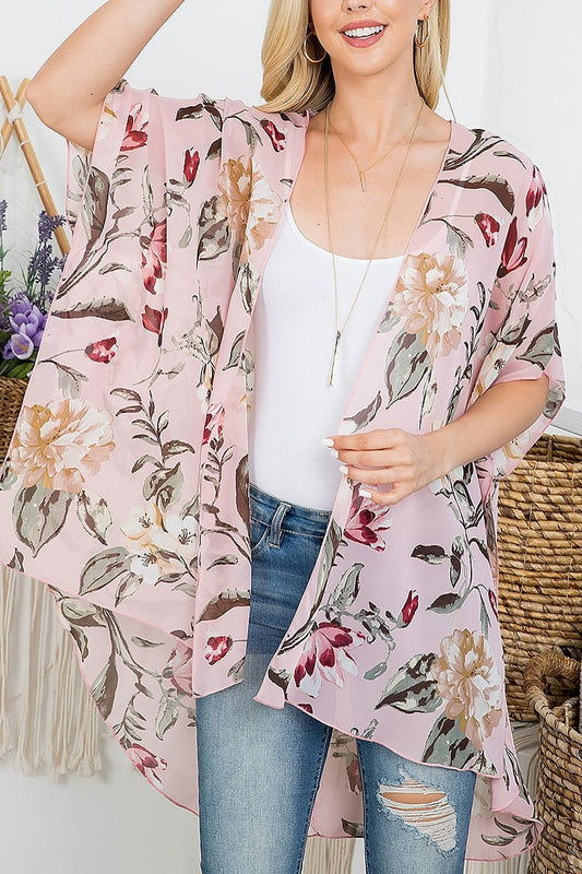 Floral pritn sheer kimono (EF4563)