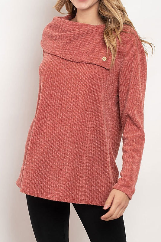 Button trimmed collar detail sweater top (ED7883-1)