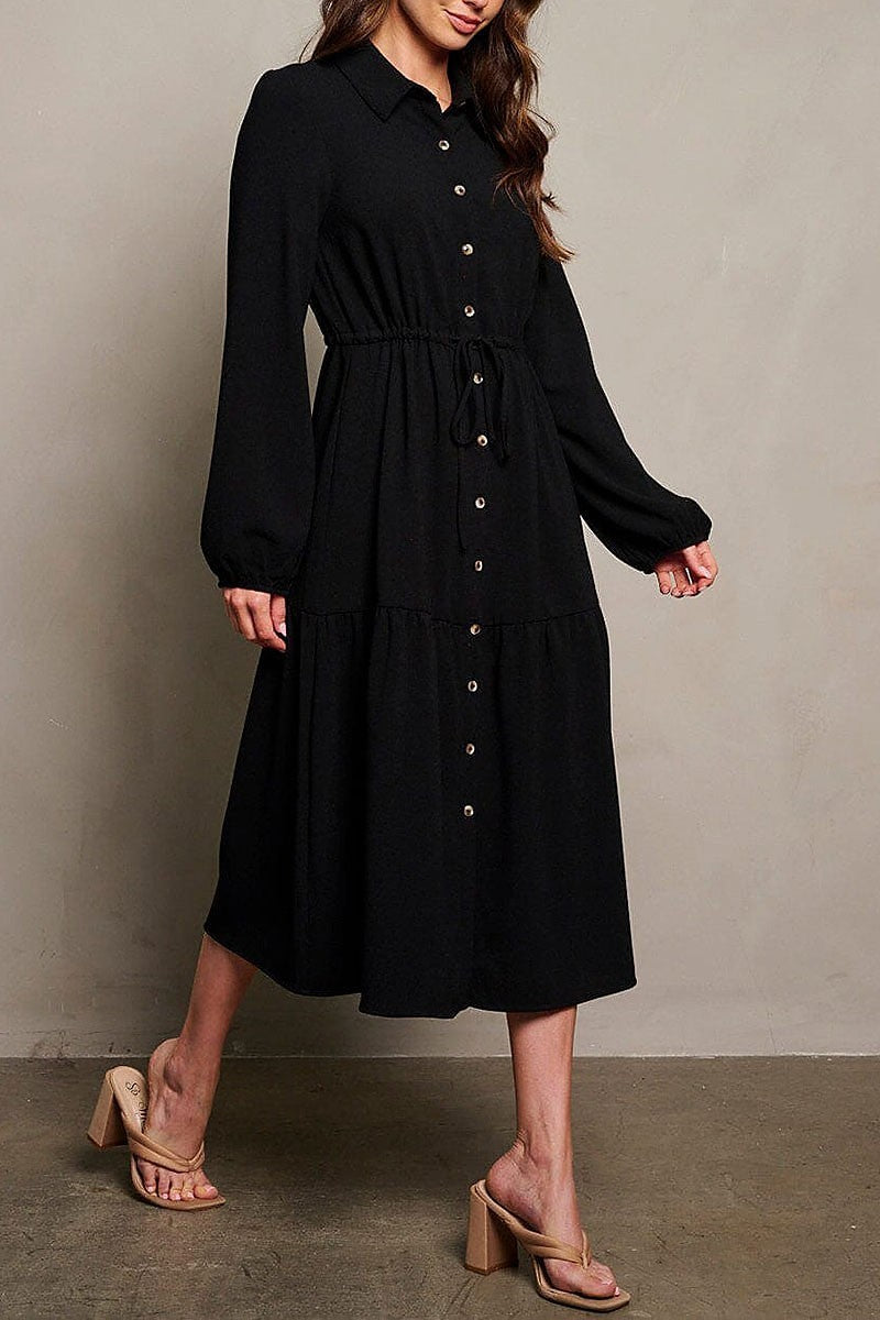 Long puff sleeve button up maxi dress (EGWT1758)