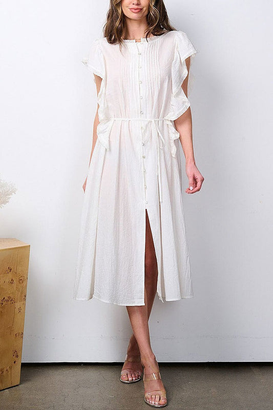 Sleeveless ruffle button up midi dress (EFWT7268)