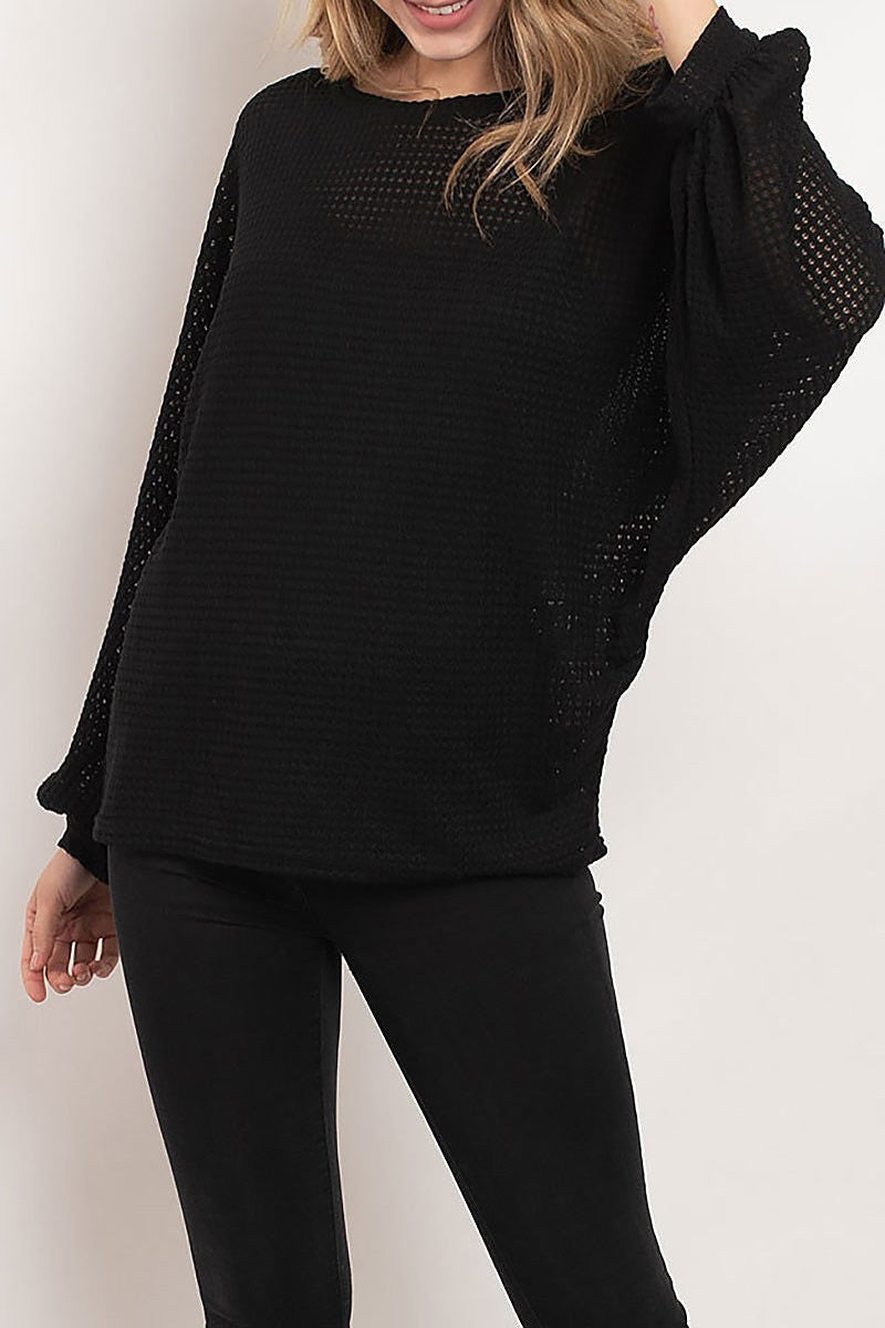 Loose fit sheer round neck top (ED7938)