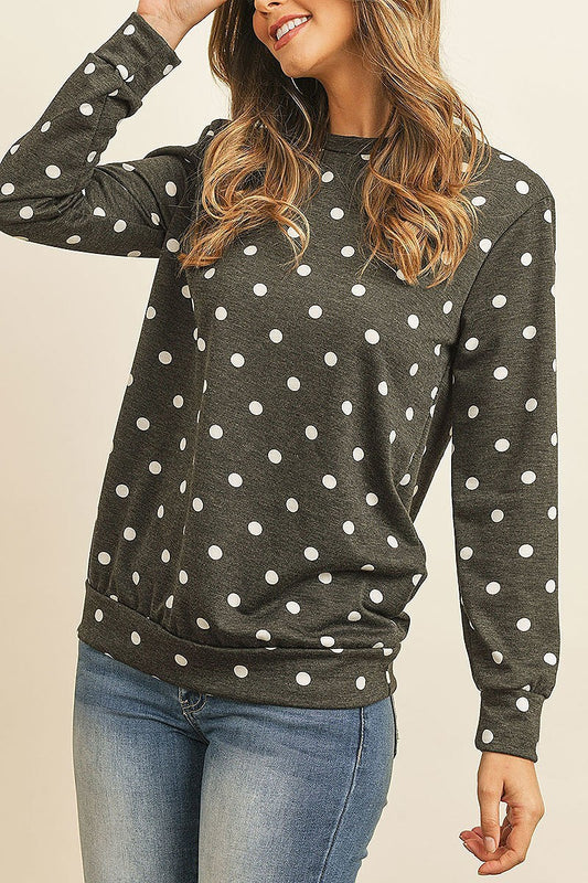 Fleeced polka dot print long sleeved pullover top (EF2654)