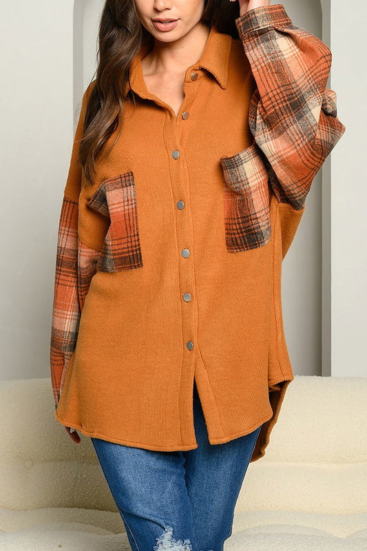 Oversized button up color block top (EDWT4736)