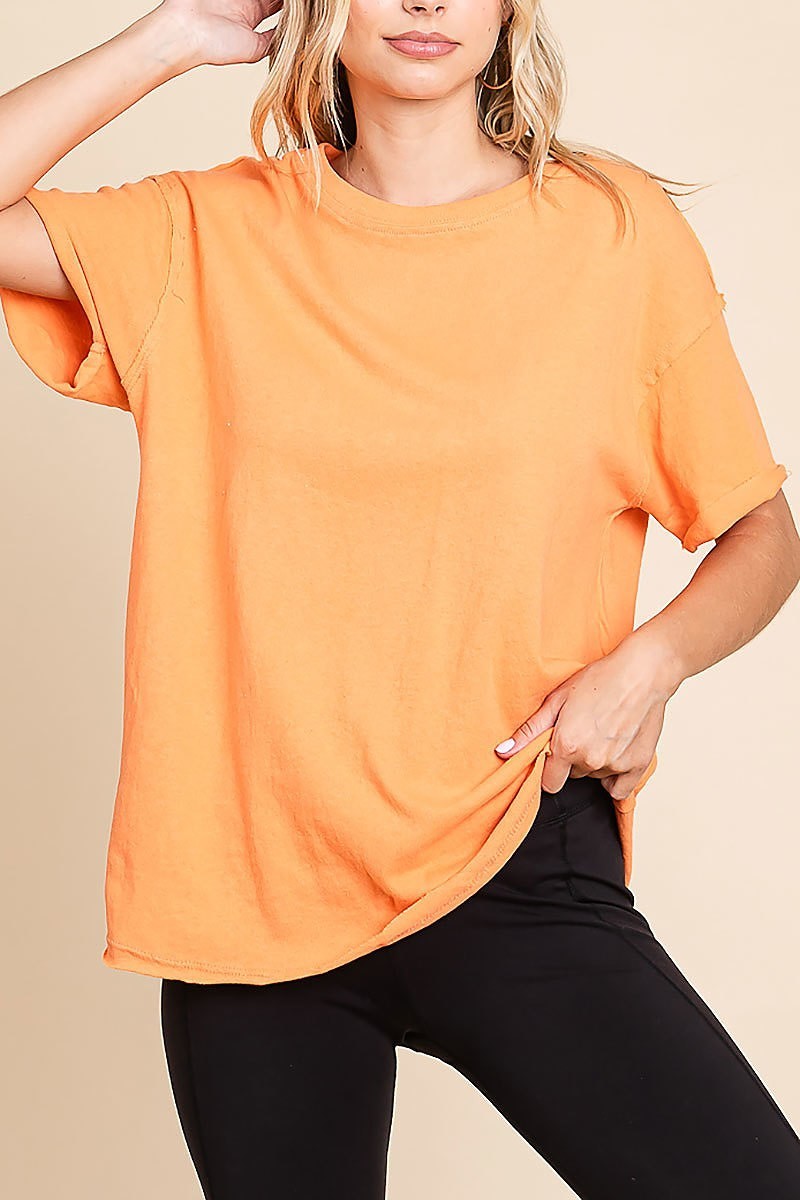 Round neck knit top with out-stitching detail (EDH1565)