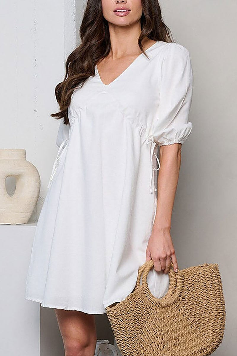 Short sleeve v neck fit and flare mini dress (EFWT1189)