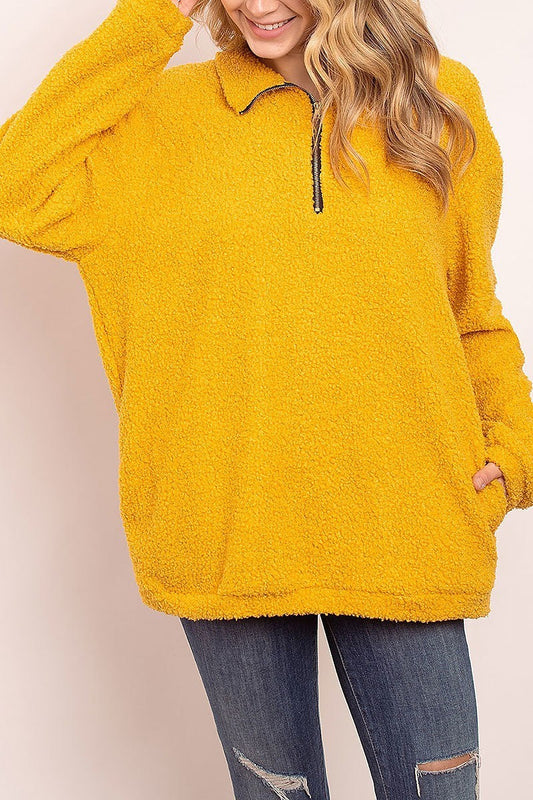 Zipper neck sherpa sweater with pocket (DGS4897)