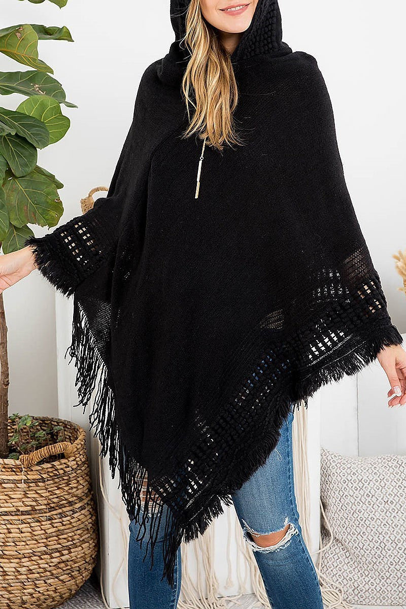 Hooded poncho knit braded tassel fringe (DGS5401)