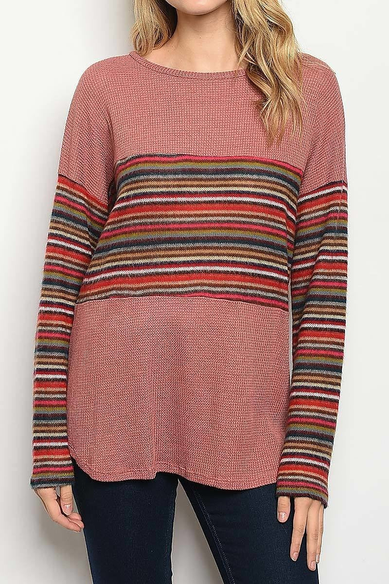 Stripe crew neck color block top (ED5157-LAST)