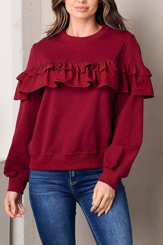 Long sleeve ruffle detailed top (EFWT3088)