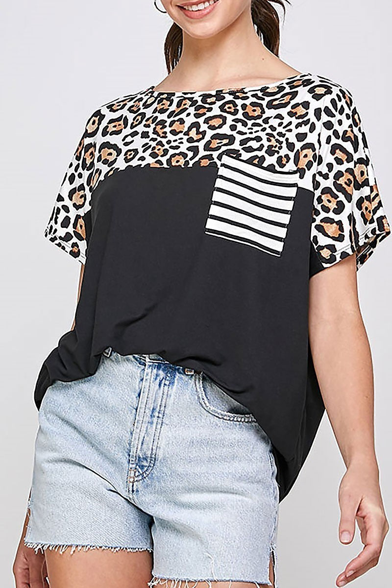 Animal stripe print color block top (ED9563-4-RA1)