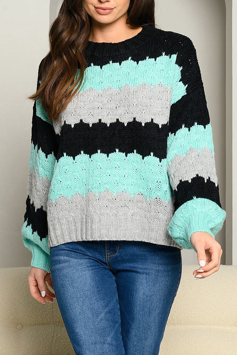 Striped color block knit sweater (EDWT4738)