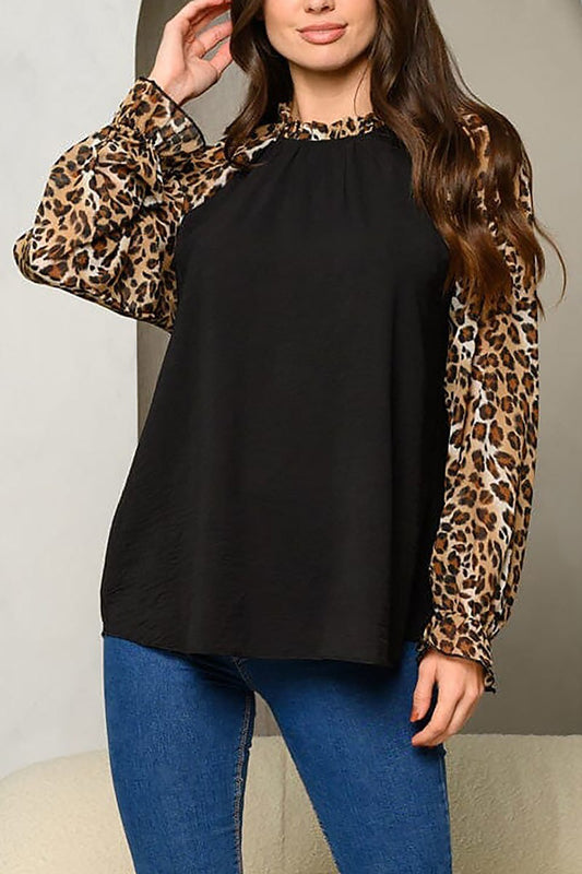 Long sleeve animal print tunic top (EDWT8274)