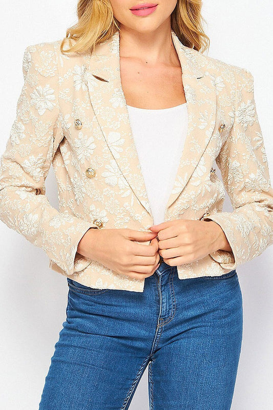 Long sleeve open front floral detailed blazer (EFWT5113)