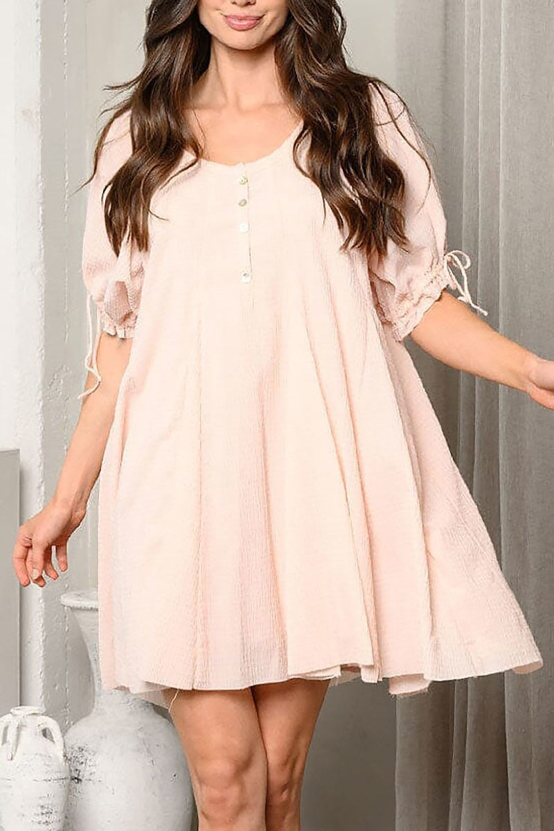 Short puff sleeve tunic mini dress (EDWT9707)