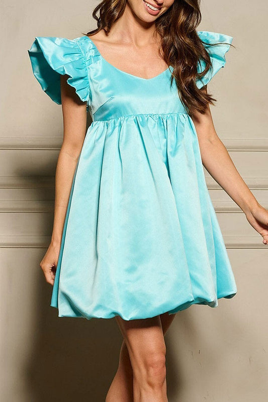 Ruffle sleeve babydoll mini dress (EGWT2891)