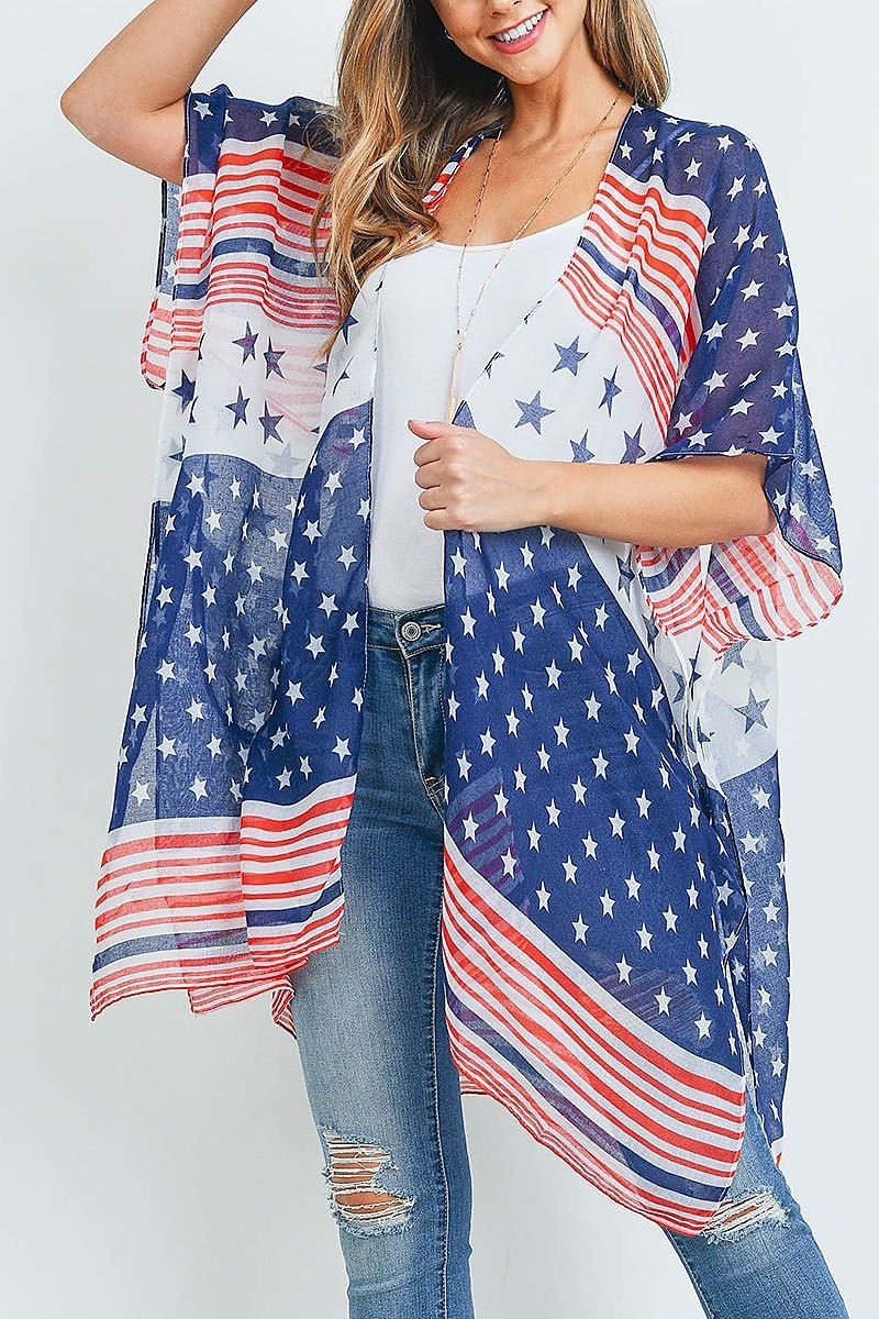 Multi striped american flag kimono (ED9322)