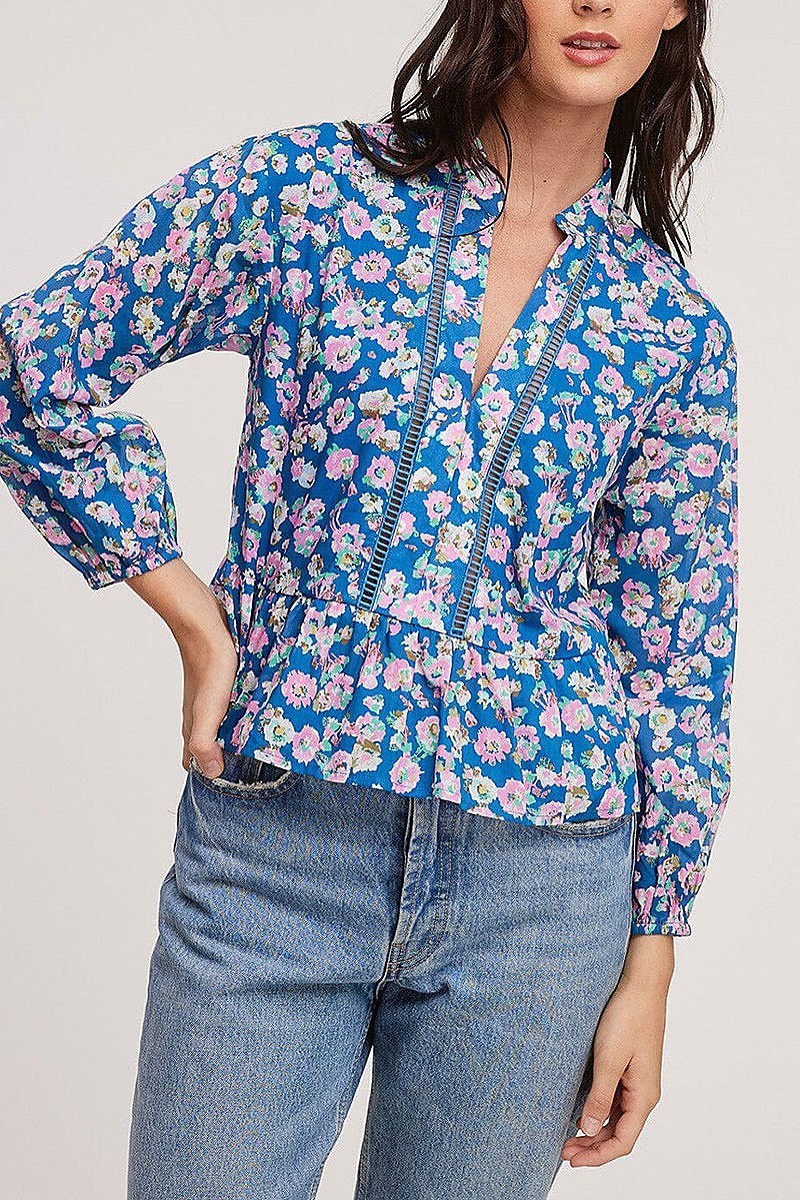 Long sleeve v-neck floral blouse top (EFWT5514)