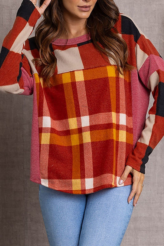 Muliticolor plaid long sleeves sweater (EDSW3558)