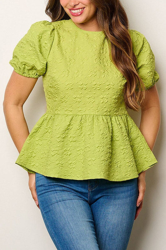 Short puff sleeve peplum blouse top (EFWT8048)