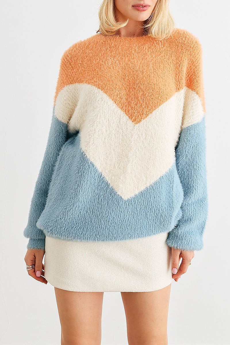 Color block fuzzy knit sweater (TED2024)