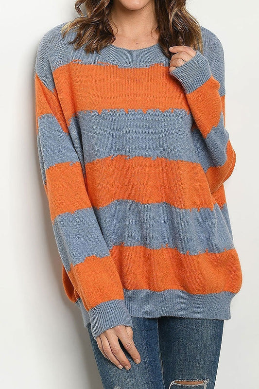 Round neck stripe loose fit sweater (DGS4749-LAST)