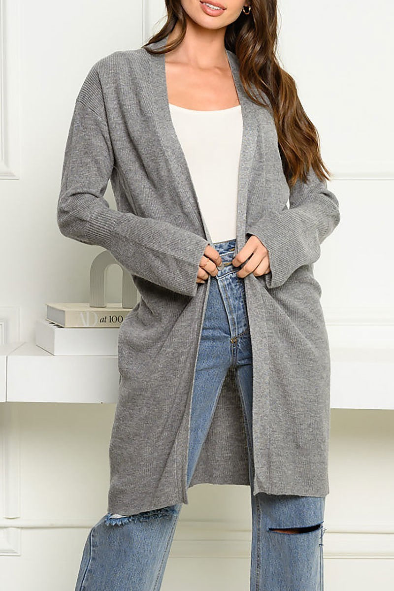 Long bell sleeve open front long cardigan (EDWT7778)