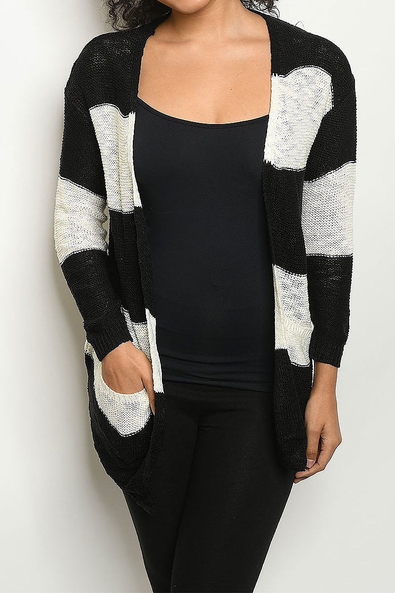 Color block pocket detail sweater knit cardigan (ED7802)