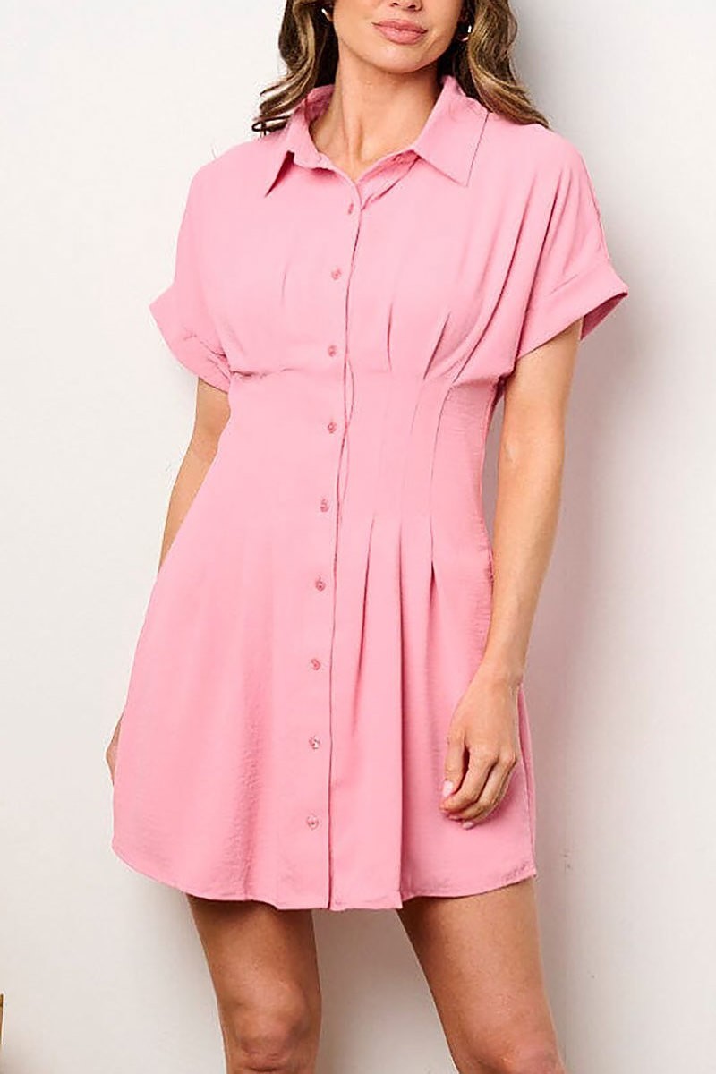 Short sleeve button up fit & flare mini dress (EFWT8851)