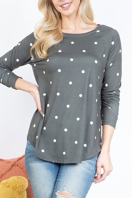 Long sleeve round neck polka dot top (EF4896)