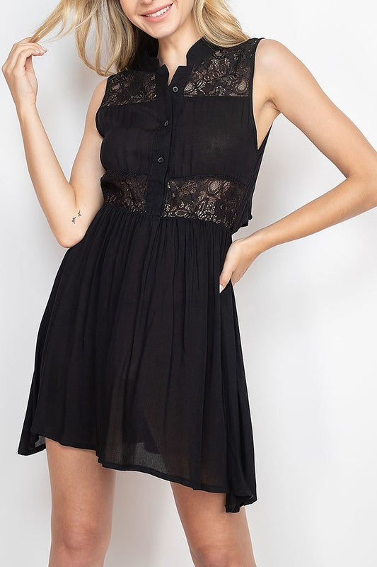 Lace contrast ruched sheer dress (DED6764)