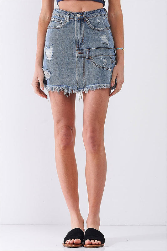 Patch detail raw hem mini skirts (TDG8025)