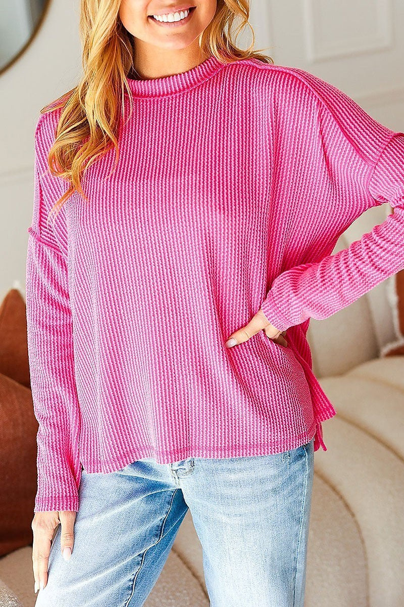 Mineral wash rib pullover top (ETBM5831)