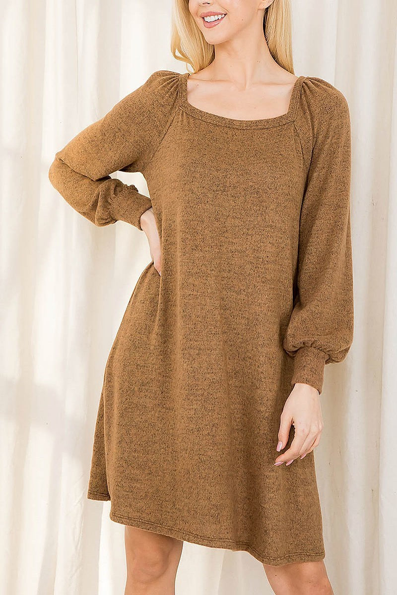 Bubble sleeve square neck loose fit dress (DED8828)