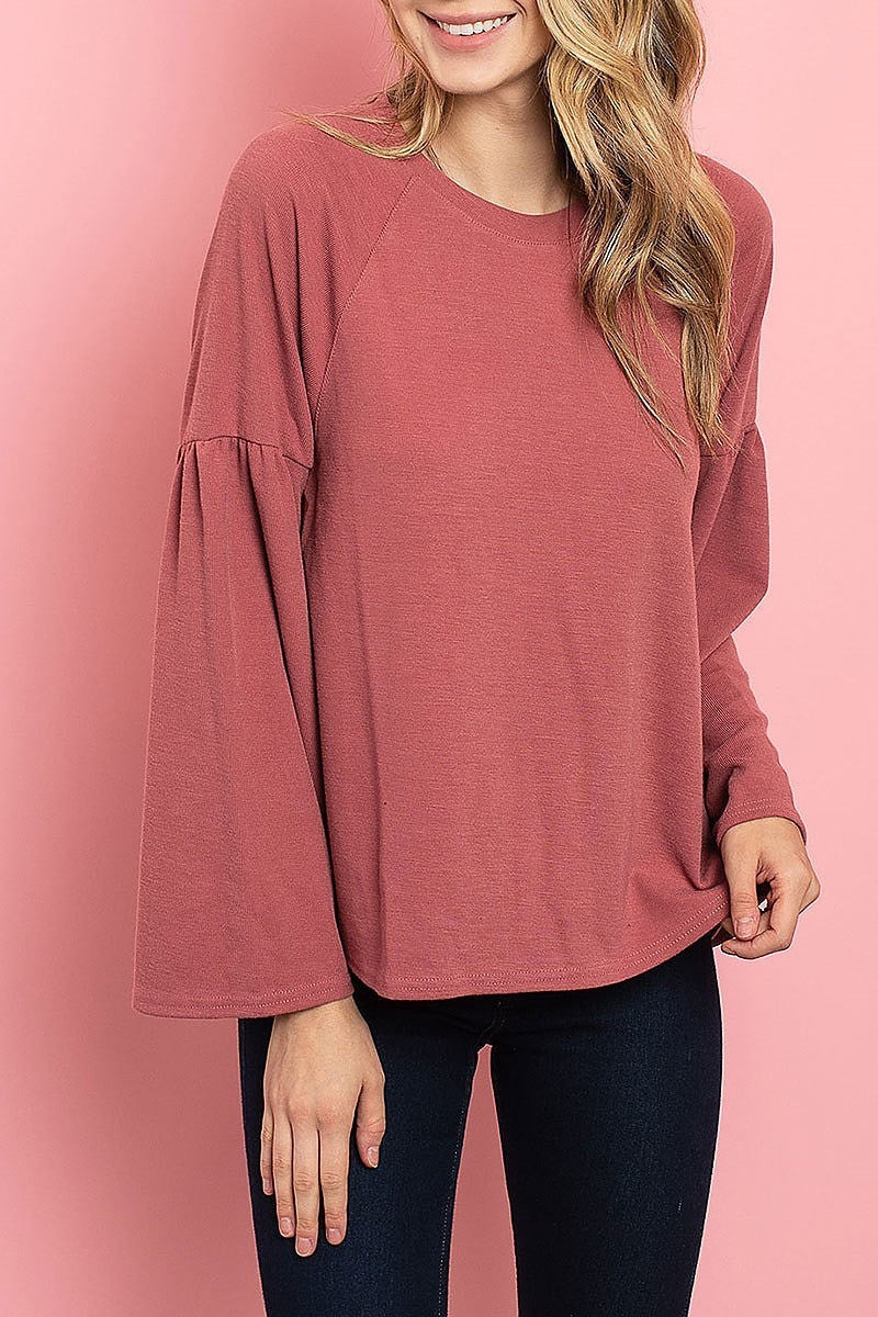 Bell sleeve crew neck top (ED7926)