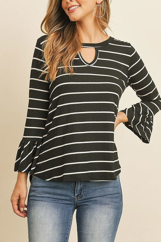 Bell sleeved keyhole neck detail top (ED8166-1)