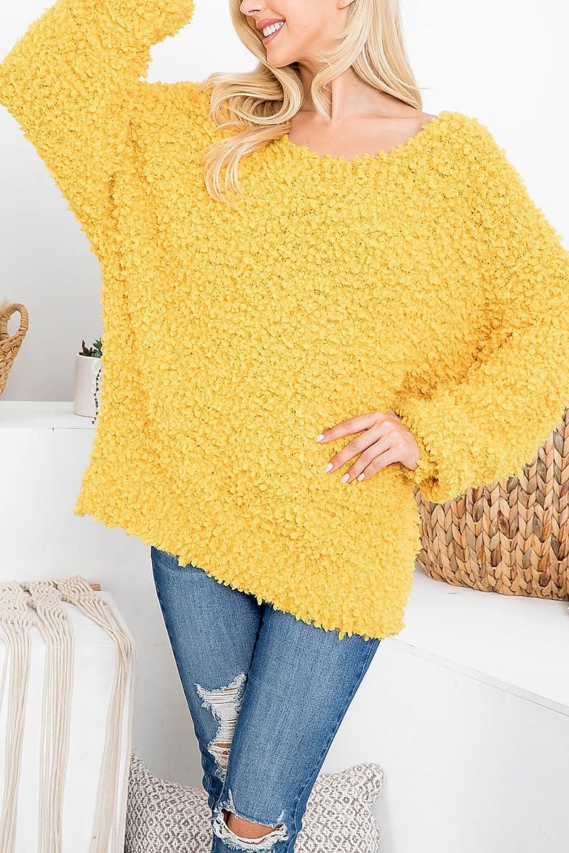 Round neck textured bubble knit sweater (DGS5368)