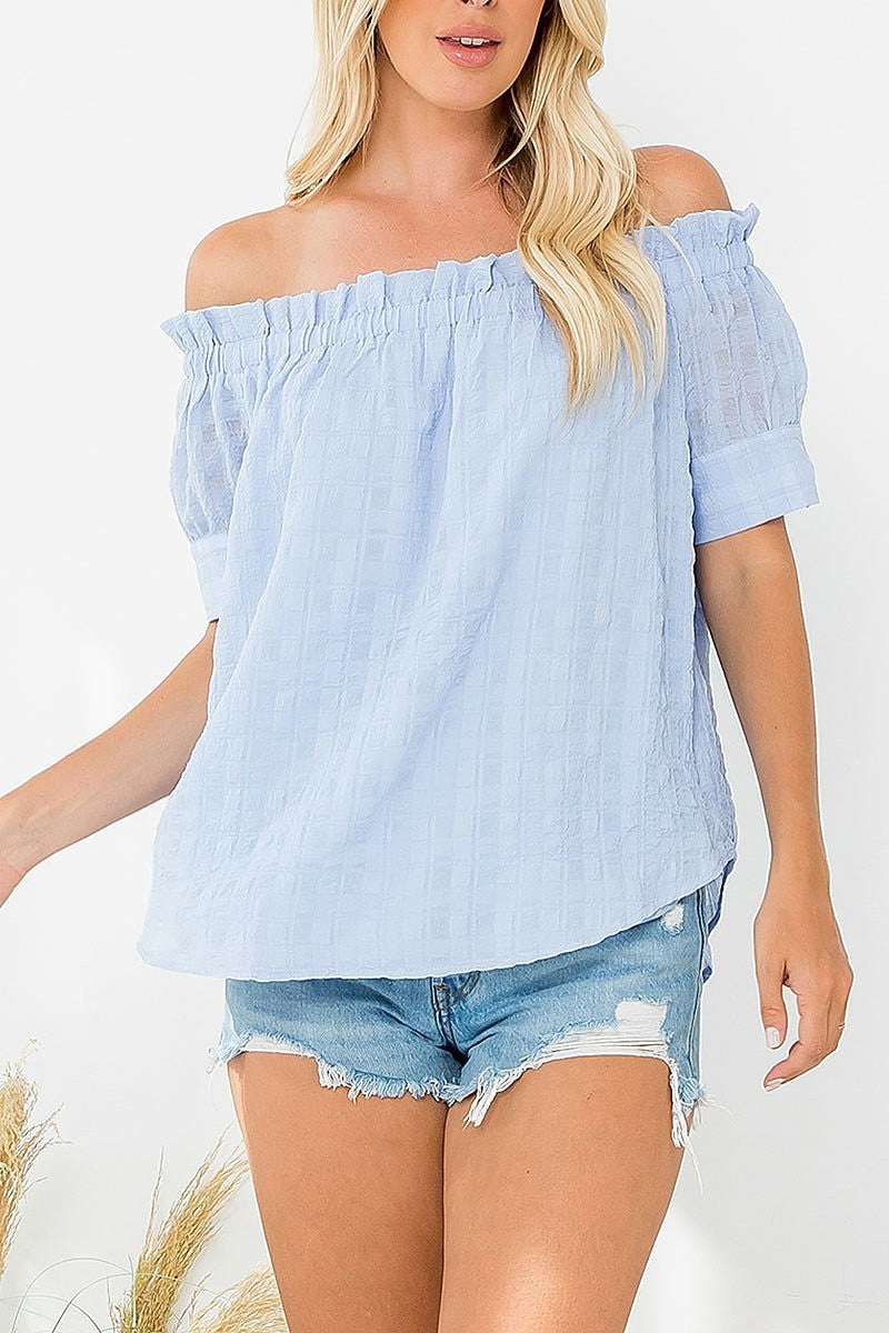 Off shoulder ruffle detail top (EF6084)