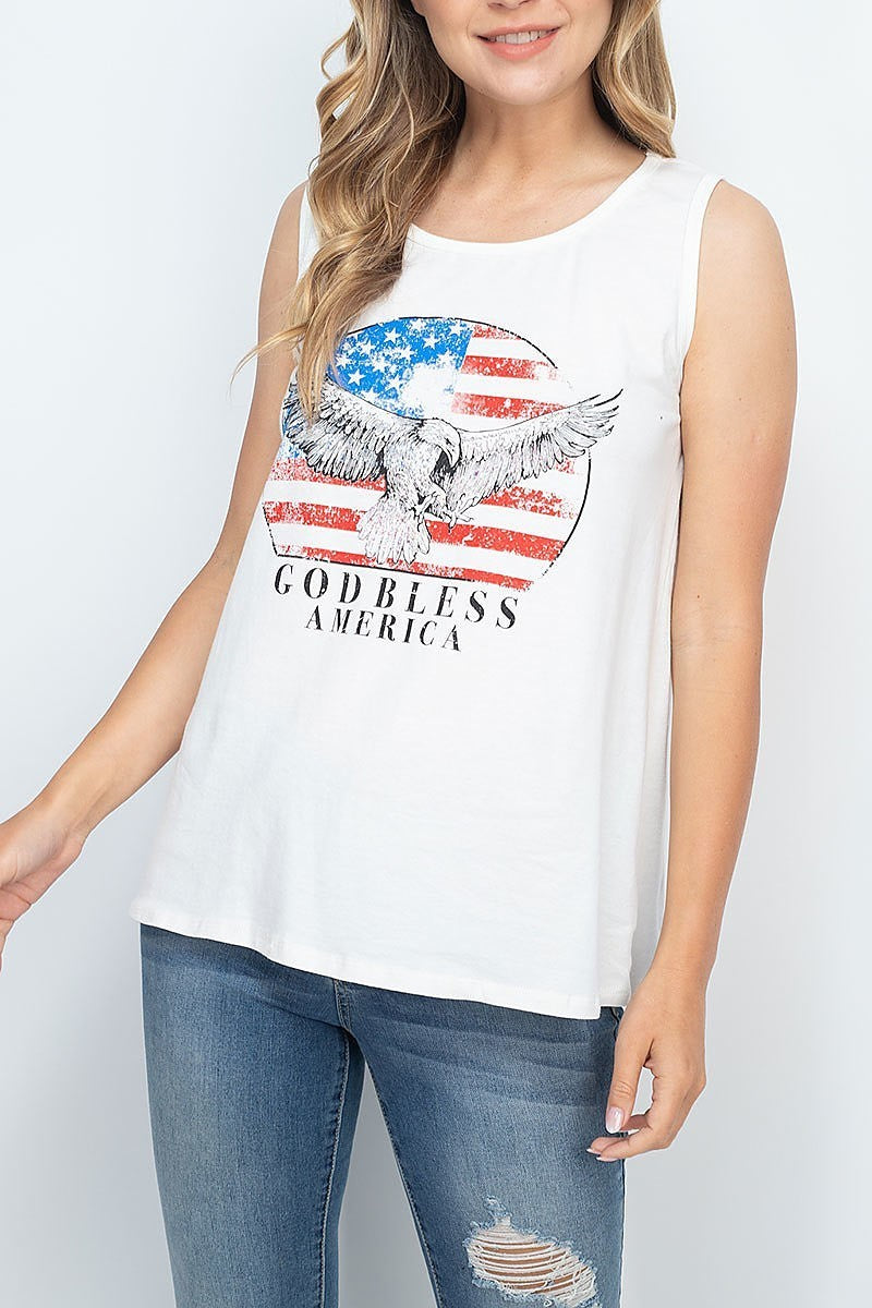 God bless america print tank top (EF1316)