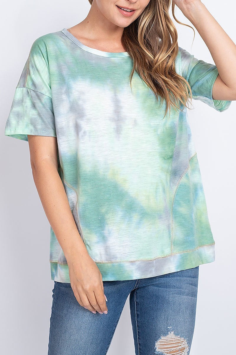 Round neck tie dye loose fit top (EF1907)