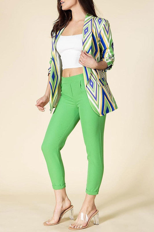 Quarter ruched sleeve multi color blazer (EFWT2581)