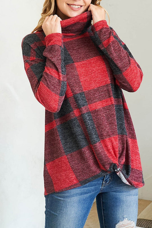 Plaid turtle neck long sleeve top (EF2463)