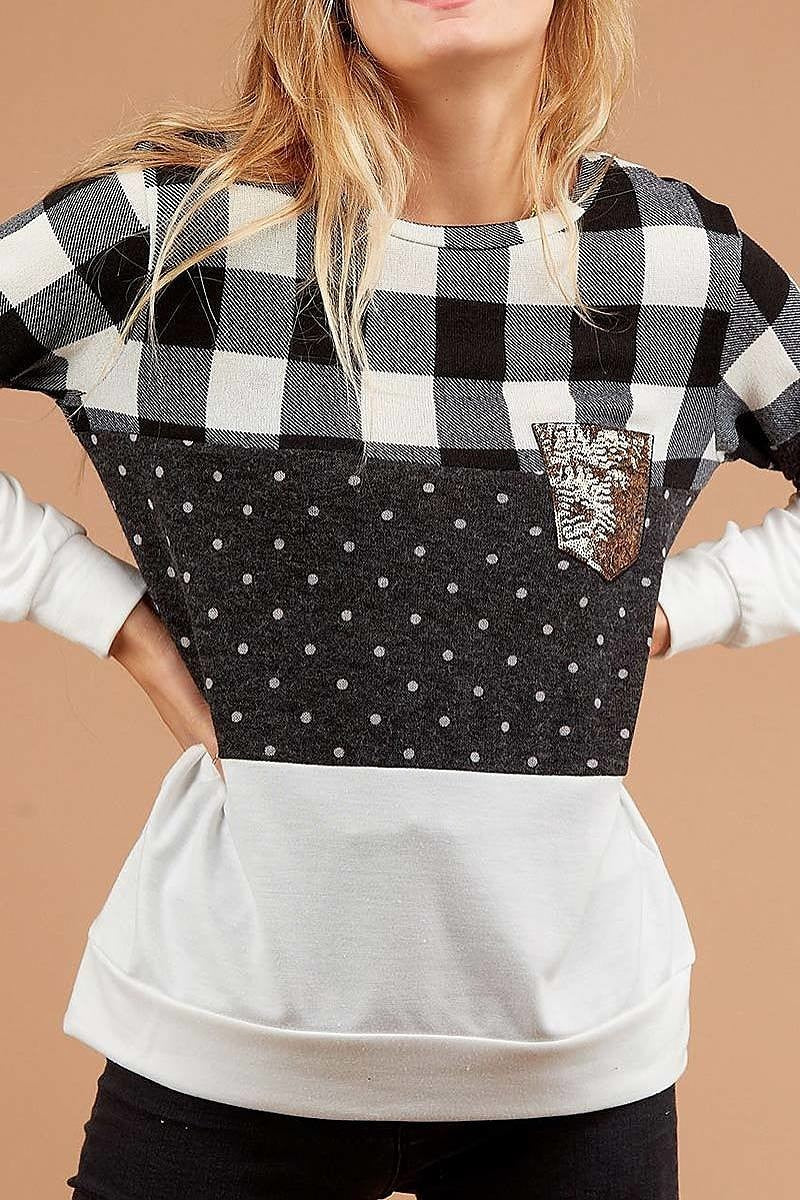 Plaid polka dot color block sweater (DGBM8895-LAST)