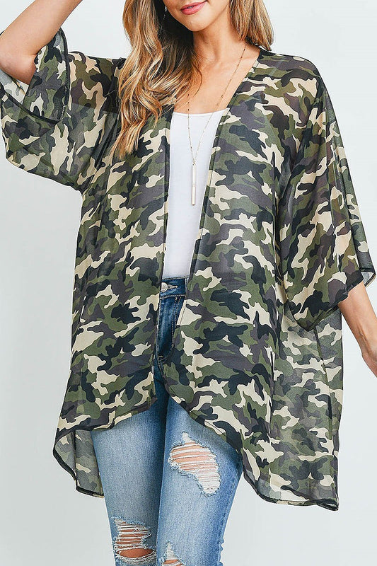 Open front camo print kimono (ED9700)