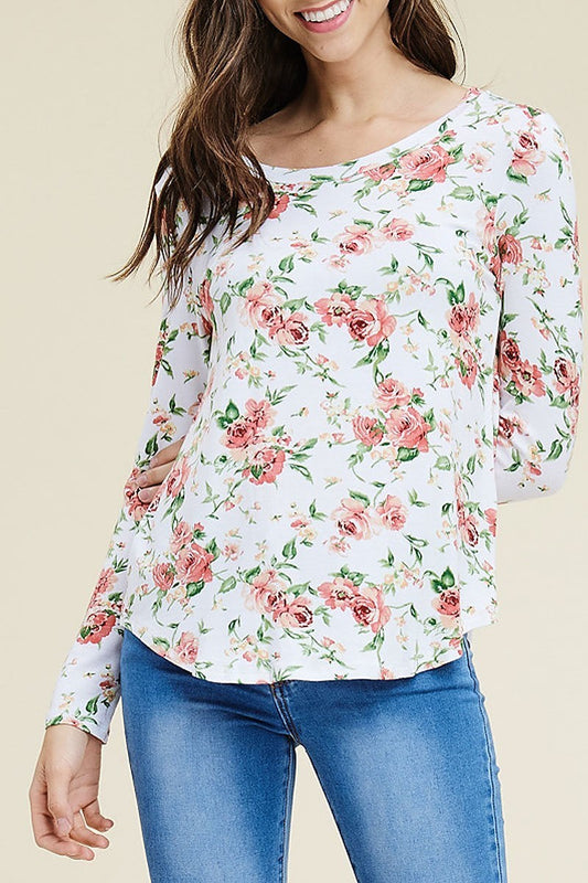 Floral round hem top (EF5033)