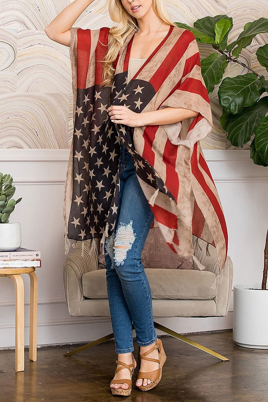 Vintage usa flag print kimono (EF4183)