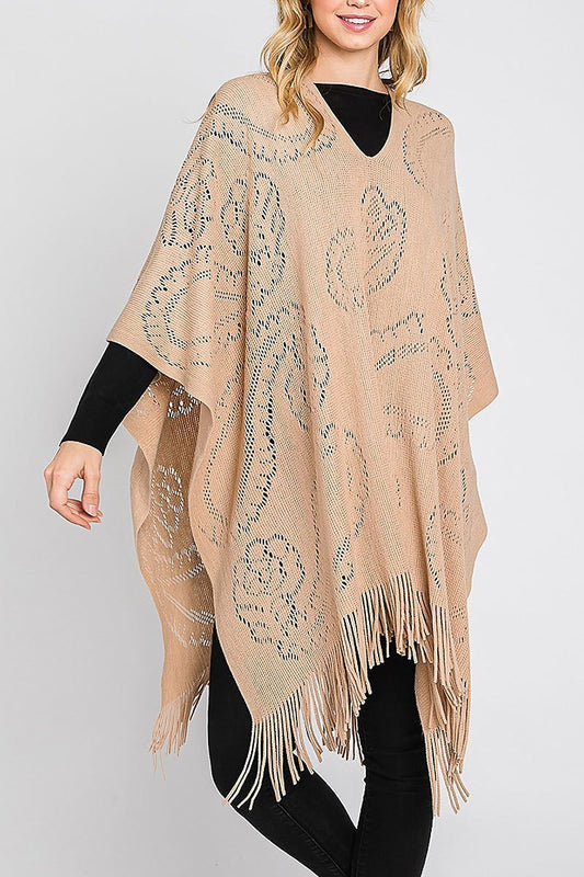 Paisley pattern fringe poncho (DGS6145)