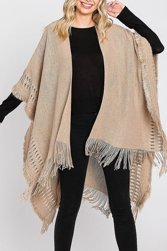 Knit ruana with fringe (DGS6117)